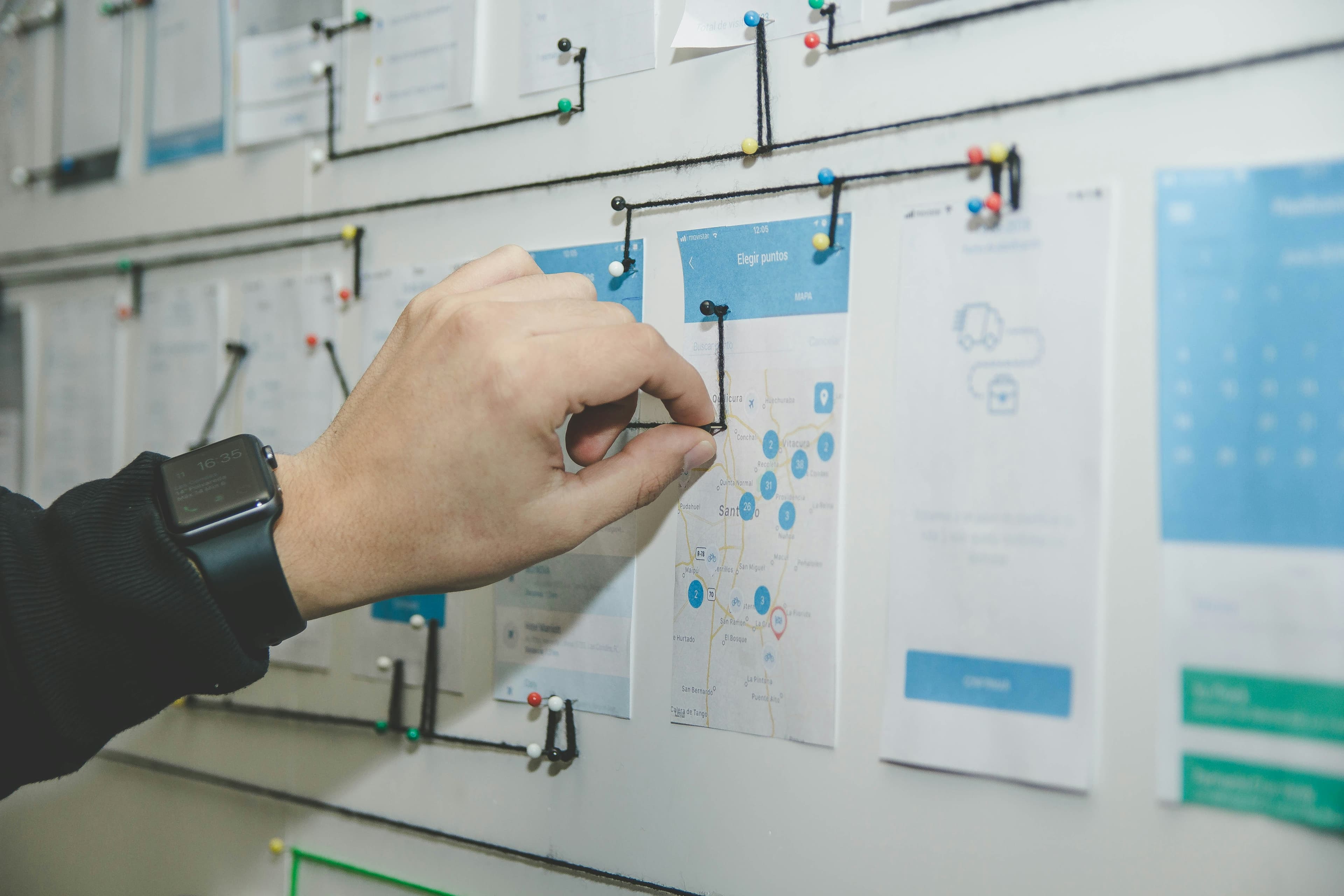 Strategic planning board with market workflow notes